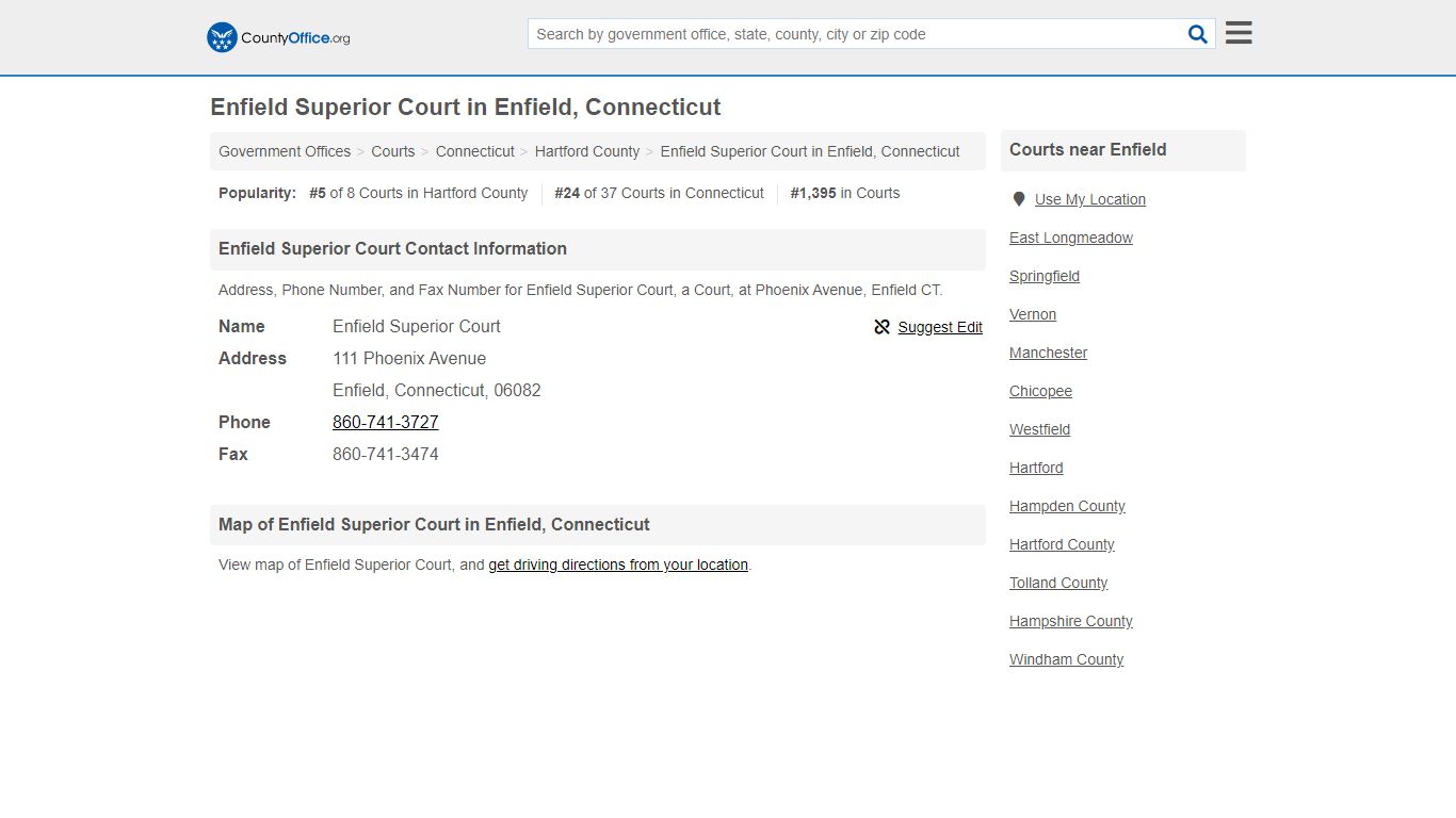 Enfield Superior Court - Enfield, CT (Address, Phone, and Fax)